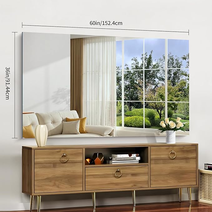 Frameless Mirror, 60x36 Large Bathroom Mirrors for Wall, Upgraded Shatterproof Rectangle Vanity Mirror Over Sink with Polished Edge for Bathroom,Bedroom,Living Room and Entryway