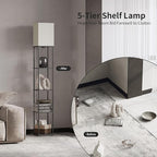 SUNMORY 5 Tier Floor Lamp with Shelves, Modern Square Standing Lamp with 3 Color Temperature Bulb, Corner Display Bookshelf Lamp for Living Room and Bedroom, Tall Shelf Floor Lamp