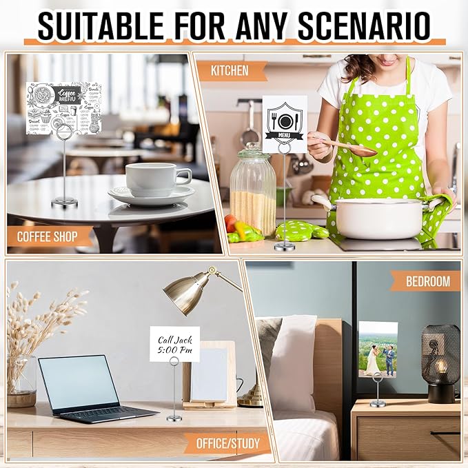 20 Pcs Table Number Holders 4/6/8/10 Inch Place Card Holder Stands Wire Photo Clips Metal Table Card Stands for Centerpieces, Photos, Food Signs, Birthdays, Weddings (Silver)