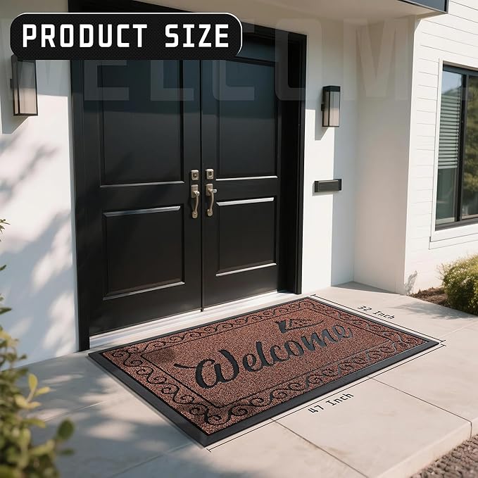 Yimobra Welcome Mat, Heavy Duty Sturdy Door Mats for Home Entrance Outdoor Indoor, Front Doormat for Outside Patio Floor Entry Porch Garage Office, Waterproof, Low Profile, 47X32 Inches, Maroon