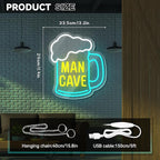 Man Cave Neon Sign, Beer Neon Signs for Wall Decor, Dimmable Acrylic Neon Lights for Man Cave Gamer Room Bedroom Bar Pub Party Decorations