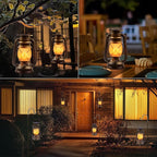 Solar Powered LED Lanterns Decorative Outdoor,2 Pack Bronze Vintage Lanterns with Dancing Flame,Waterproof Solar Hanging Lights for Camping Patio Garden Yard Pathway Decor