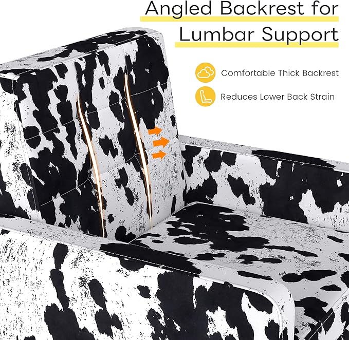 Kromax Mid-Century Modern Accent Chair for Living Room, 496 Lb. Weight Capacity, Dual Armrests, Comfy Extra Large Seat, Timeless Style Perfect for Reading & Relaxing, Cow Pattern