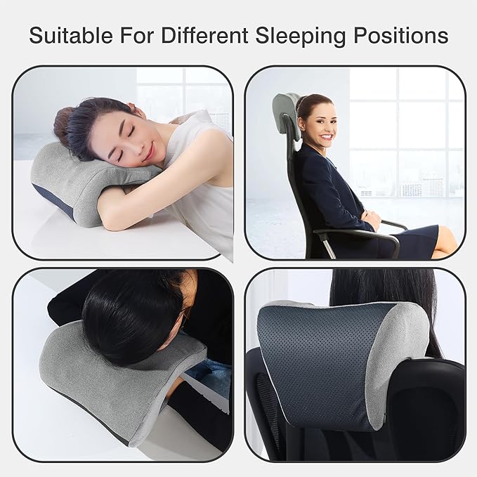HOMBYS Memory Foam Neck Support for Office Chair, Supportive Headrest Pillow for Neck Pressure Relief Improved Posture for Working Chair, Car, Sofa, Plane and Travel