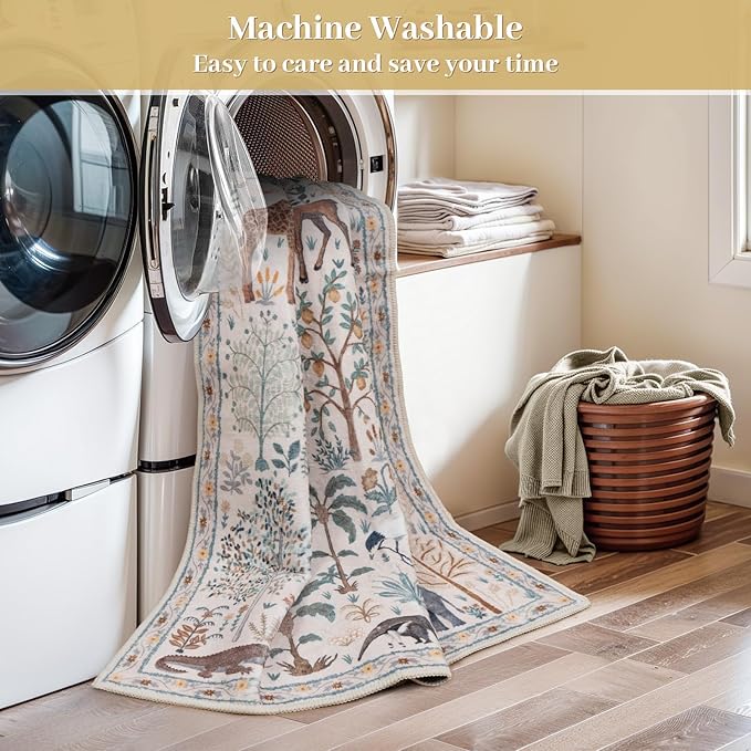 OJIA Jungle Print Washable Area Rugs 5x7, Soft Modern Rugs for Living Room Ultra-Thin Non-Shedding Bedroom Rug, Stain Resistant Neutral Area Rug Large Carpet for Dining Room Kids Nursery Playroom