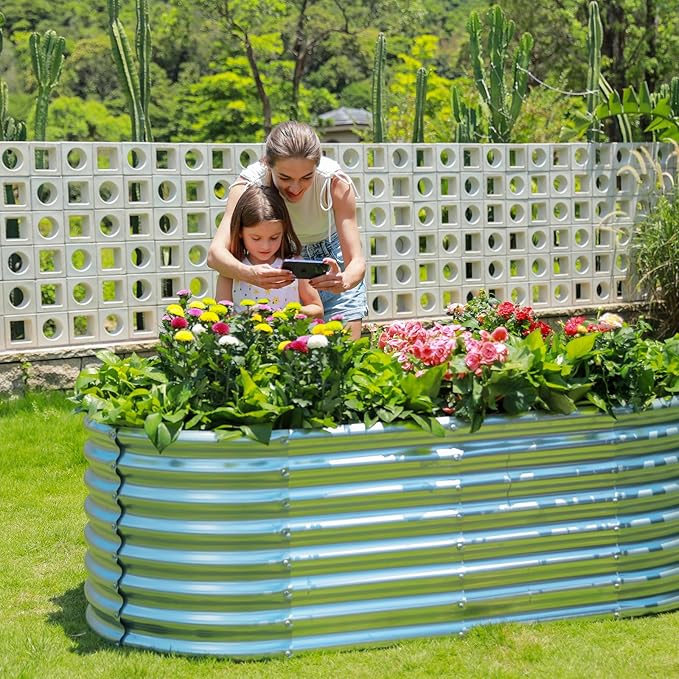 Land Guard 6×3×2ft Galvanized Raised Garden Bed Kit, Galvanized Planter Raised Garden Boxes Outdoor, Oval Large Metal Raised Garden Beds for Vegetables…