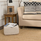 REDEARTH · Cube Low Pouf Foot Stool Ottoman - Hand Knitted Poof - Cord Boho Pouffe - Home Décor - Stuffed Footrest for Living Room - Nursery - Bedroom - Covered Patio - Room (16" x 16" x 8") - Ivory