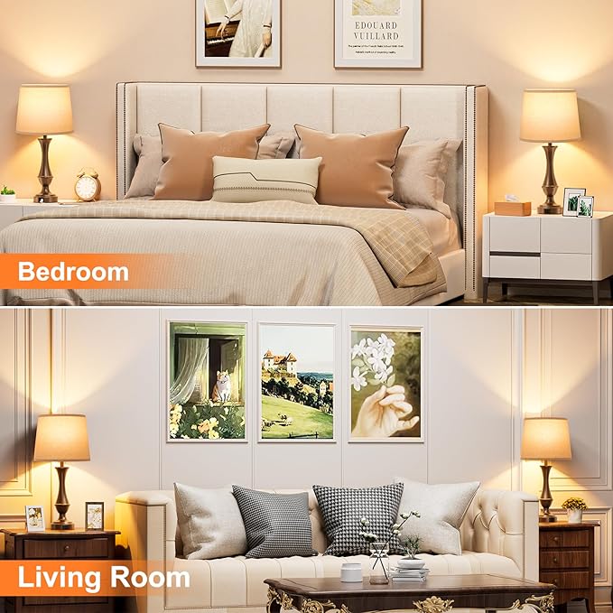 Upgraded Touch Lamps for Night Stands Set of 2 - Bedside Lamps with USB C+A, 3 Way Dimmable for Bedroom Living Room End Tables Office(Brown)