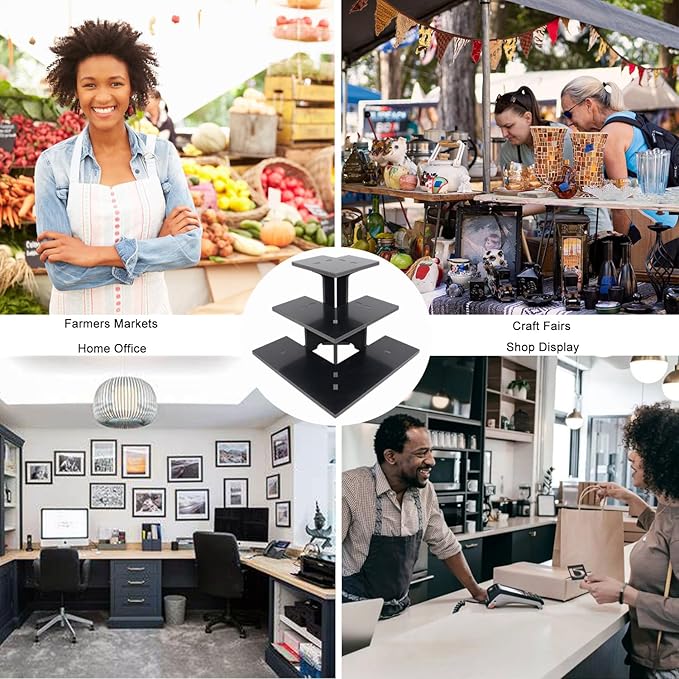 WANLIAN 3-Tier Corner Retail Table Display Stand, Portable Display Rack Shelves for Vendors, Craft Shows, Farmers Market, Pop Up Shop Countertop Black Risers for Display, Soap, Candles, Tumblers