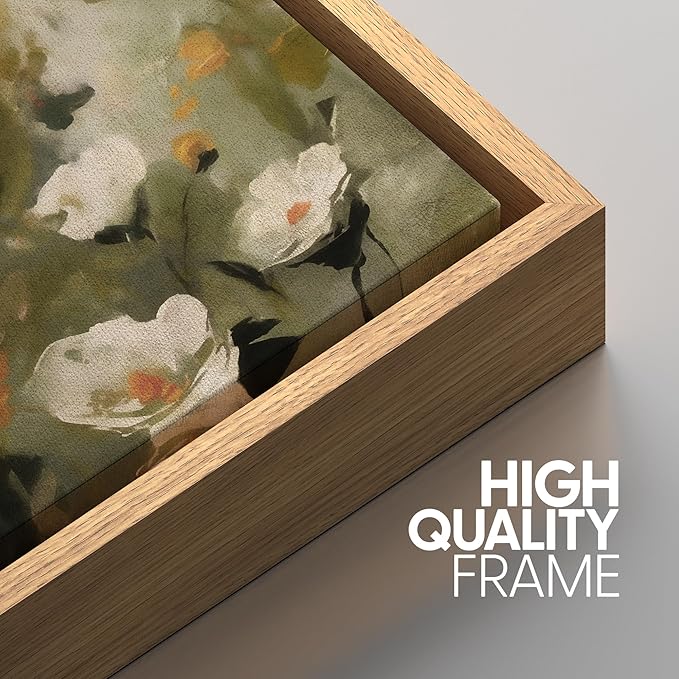 SIGNWIN Framed Canvas Print Wall Art Botanical Floral White Blossoms and Greenery Photography Modern Art Minimalist Black and White for Living Room, Bedroom, Office - 24"x36"x3 Natural