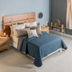 Vianney Twin Comforter - Novo Cobalto Reversible Lightweight Blanket 71x93 inches - Soft Fleece Cozy Throw for Couch or Bed in Cobalt Blue and Dark Grey with Triangular Quilt Pattern