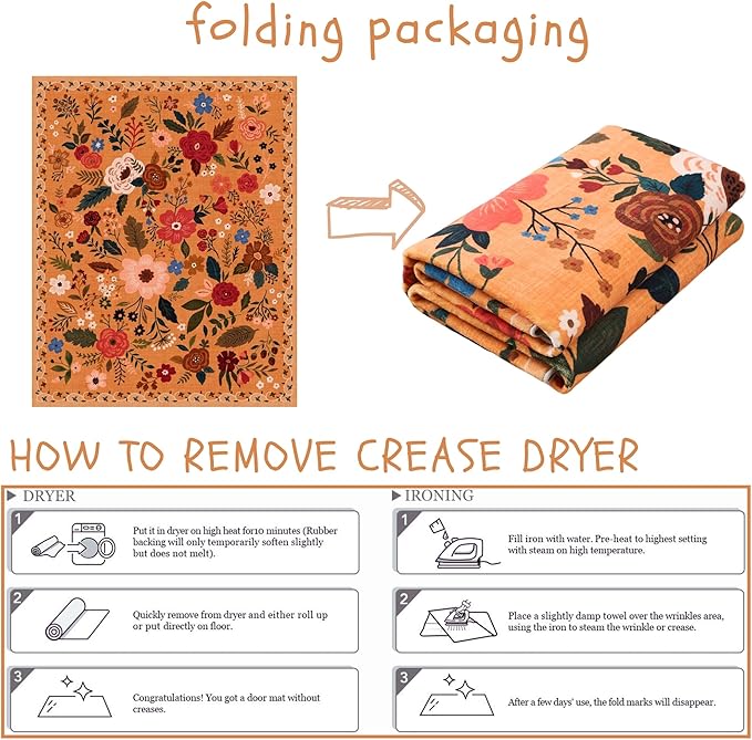 Bedroom Rug 3x5 Rug Washable Area Rug Non Slip Low Pile Boho Floral Small Carpet for Bedroom, Bedside, Kitchen, Entryway, Kids Room, Office, College Dorm Essentials for Girls(Yellow)