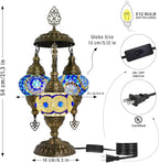 Mozaist Turkish Mosaic Lamp with Bulb – 3 Light Moroccan Table Lamp (Blue & White)