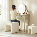 Small Footstool Ottoman Vanity Stool Chair Seating Backless Modern Foot Rest Teddy Velvet Ottoman Set for Makeup Room Living Room Bedroom Entryway,White (2-in-1)