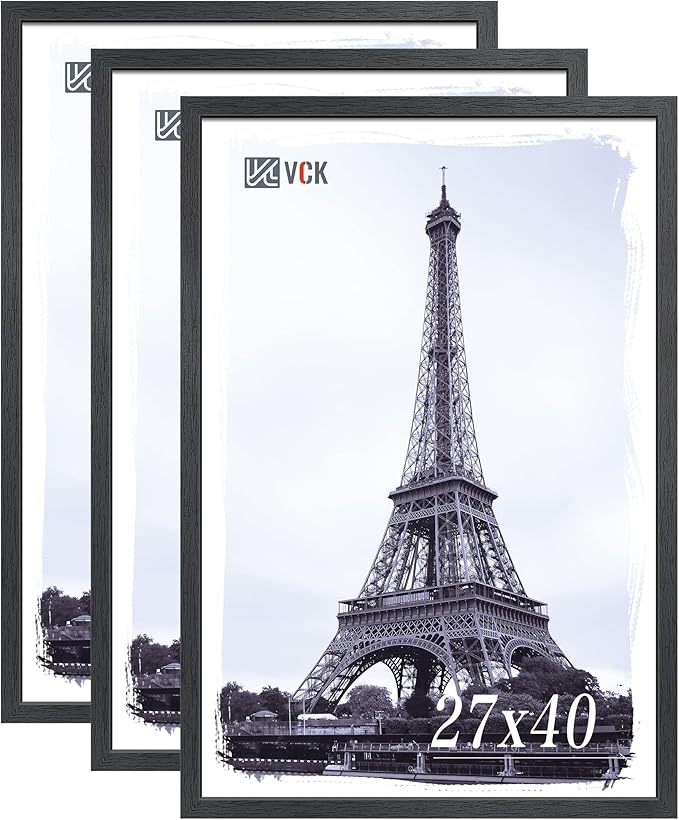 VCK 27x40 Solid Wood Poster Frames Set of 3, Exclusive Woodgrain Black Picture Frame, Wall Mounting Hanging
