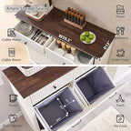 Modern Double Tilt-Out Trash Cabinet, 20 Gallon Fluted Laundry Hamper Cabinet w/2 Drawers, Wooden Hidden Garbage Can Cabinets with Storage Basket,Free Standing for Kitchen & Living Room, White