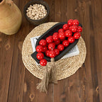 OMISHE 60" Long Large Wood Bead Garland with 1.6" Diameter Wooden Beads and Tassels, Rustic Farmhouse Country Wood Beads Garland for Home Tiered Tray Decor, Decorative Beads with Tassels Red