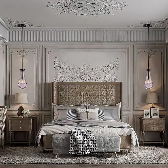 Island Lights for Kitchen Set of 2, Pendant Light with Hand Blown Raindrop Glass, Pendant Lights Kitchen Island Lighting, for Kitchen, Living Room, Porch, Bedroom, Including Light Bulb