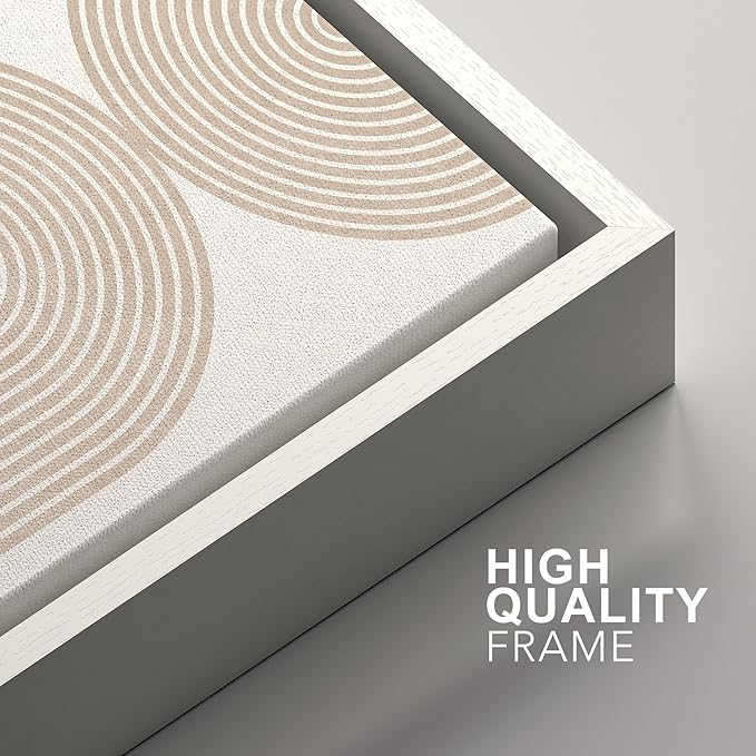 SIGNFORD Framed Canvas Print Wall Art Set Beige & White Duotone Geometric Spiral Polygons Abstract Shapes Illustrations Modern Art Decorative Minimalist Relax/Cozy for Bedroom - 16"x24"x2 White