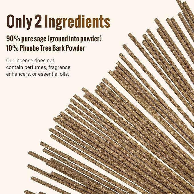 White Sage Incense Sticks (50 Sticks), 100% Natural sustainably harvested White Sage, Suitable for Yoga, Meditation, Relaxation, and Spiritual Purification