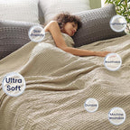 PHF Ultra Soft Waffle Weave Blanket Twin Size 66"x 90"- Washed Lightweight Breathable Cozy Woven Blanket for Bed - Aesthetic Decor for Couch Bedding Sofa Home Car - Khaki