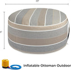 FUNHOME Inflatable Outdoor Ottoman with Air Pump,20"x9" Portable Patio Pouf,Water Resistant,Fade-Resistant,Round Blow Up Footrest Stools for Home Garden Camping Travel(Gray Stripe)