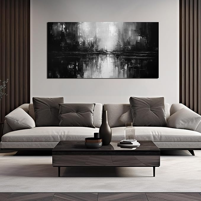 TYTAUPT Abstract Canvas Wall Art For Living Room Black and White Wall Art For Office Bedroom Wall Decor 24 x 48 Inch
