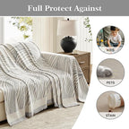 Boho Couch Cover Washable Sectional Couch Covers for Dogs Reversible Sofa Slipcover for 2 or 3 Cushion Couch Pet Friendly Furniture Protector (1# Grey, 91" x 150")