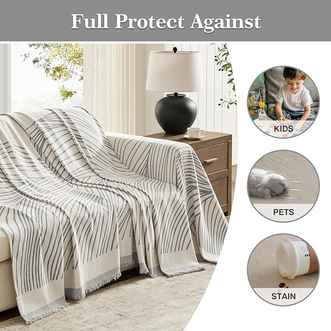 Boho Couch Cover Washable Sectional Couch Covers for Dogs Reversible Sofa Slipcover for 2 or 3 Cushion Couch Pet Friendly Furniture Protector (1# Grey, 71" x 150")