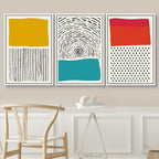 SIGNWIN Canvas Print Wall Art Line Art with Yellow and Red Squares Geometric Line Illustrations Modern Art Mid-Century Modern Warm for Living Room, Bedroom, Office - 16"x24"x3 White