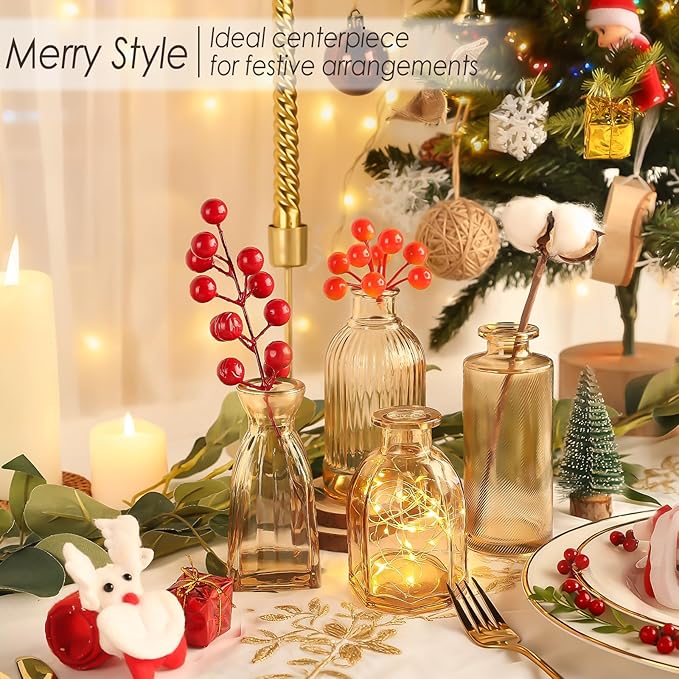 Amber Glass Bud Vases Set of 36, Mini Flower Vase for Centerpieces, Small Clear Vases in Bulk for Wedding Decorations, Vintage Vase for Table, Recepetion, Home Décor