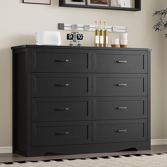 8-Drawer Dresser for Bedroom, Modern Wooden Chest of Drawers with Metal Handles, Anti-Tipping Design, Sturdy and Stable Storage Organizer for Living Room, Entryway, Home Office