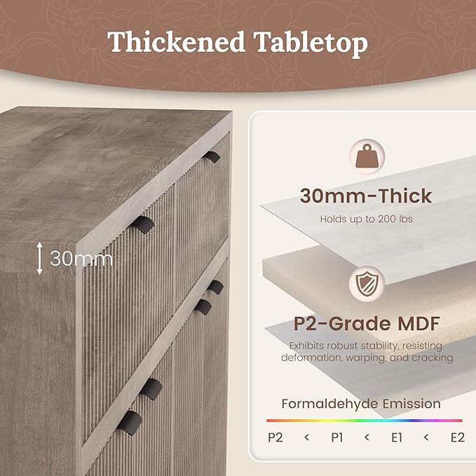 Fluted Sideboard Buffet Cabinet with Storage Drawers, 55" Large Accent Storage Cabinet with Doors and Adjustable Shelf, Modern Farmhouse Credenza for Entryway, Kitchen, Living Room - Gray