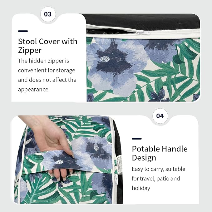 Inflatable Ottoman Stool D21 xH9 for Outdoor/Indoor Use, Water Repellent Patio Foot Rest with Portable Handle,Round Pouf Ottoman Suitable for Garden,Deck and Camping - Blue Salmone Tropical