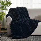 Cozy Bliss Faux Fur Throw Blanket for Couch, Cozy Warm Plush Striped Blanket for Sofa Bedroom Living Room,50 * 60 Inches Black