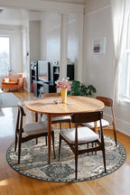 Lahome Moroccan Trellis Washable Round Rugs, Non-Slip Soft Round Rug 4ft Ultra-Thin, Small Vintage Circle Carpet for Entryway Kitchen Bedroom Nursery Bathroom, Grey