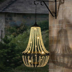 Hanging Solar Chandelier Outdoor, 30 Warm White Lights Acrylic Clear Beaded Chandelier with S Hooks Modern Lantern for Garden Yard Patio Gazebo Decorations, 28”H