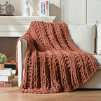 Esterra Chunky Knit Blanket Throw, 100% Handmade Chenille Throw Blanket 50"x60", Soft Thick Yarn Cable Knit Crochet Throw Blanket Rope Knot Throw for Couch Bed Sofa, Copper Brown