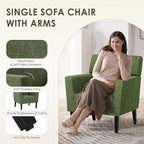 COLAMY Modern Accent Chair for Living Room, Upholstered Fabric Accent Armchair with Back, Soft Single Sofa Chair with Arms for Bedroom/Office/Reception Room, Green