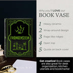 Steel Mill & Co Original Large Book-Shaped Decorative Vase, Ceramic Vases for Halloween Home Decor, Gothic Bookshelf Decor, Unique Vase for Book Lovers (Frankenstein)