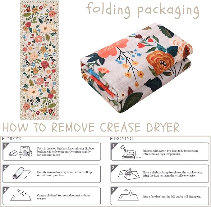 Runner Rug for Hallways Kitchen Rug Non Slip 2'6''x8' Washable Rugs with Rubber Backing Soft Floral Carpet Runner for Hallways, Kitchen, Laundry, Bedroom, Bathroom(Beige)