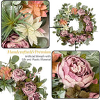 WANNA-CUL 24 Inch Spring Peony Wreaths for Front Door,Succulent Summer Wreath with Pink Peony Floral, Spring Front Door Decor with Succulent Arrangement Decoration