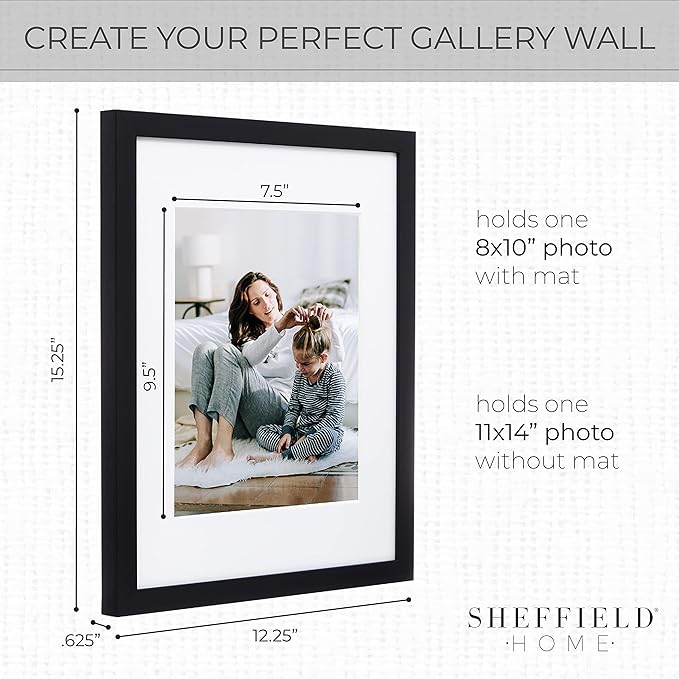 Sheffield Home 9 Piece Gallery Wall Frame Set, 11x14 in. matted to 8x10 in. (Matte Black)