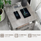 ACCOHOHO 18" Farmhouse Nightstand Set of 2 with Charging Station,End Table with 2 Drawers Storage,Side Table,Bedside Cabinet for Bedroom,Living Room, Grey
