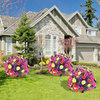 Artificial Boxwood Topiary Ball Trees with Ground Spikes UV Resistant Faux Greenery Shrubs Fake Shrubs for Outdoors, Realistic Faux Plants Bushes for Garden Porch Yard Patio Decor (Multi Flower)