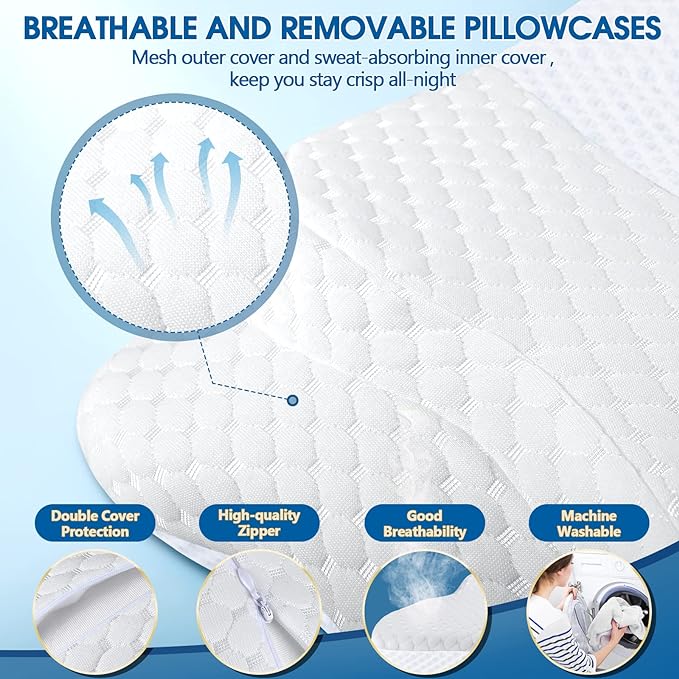 Pain Relief Cervical Pillow for Neck and Shoulder Support,Hollow Design Memory Foam Pillows with Cooling Case,Orthopedic Ergonomic Neck Pillow,Contour Bed Pillow for Side Back Stomach Sleeper…