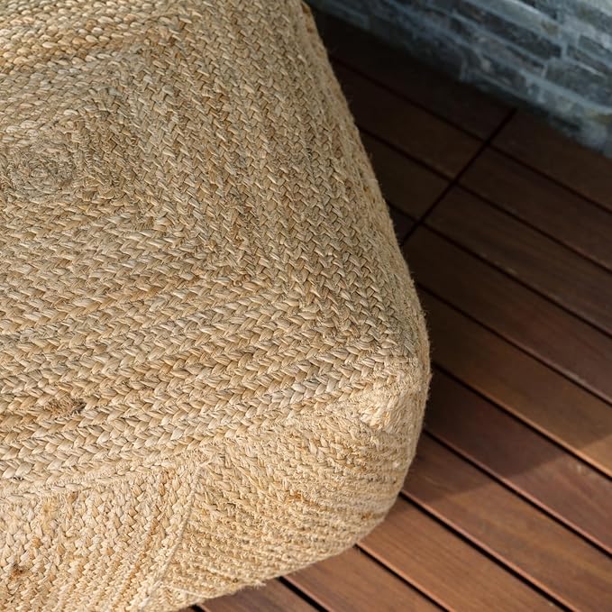 CG Hunter, Pouf Ottoman, Square Braided Natural Jute Ottoman Pouf for Living Room or Bedroom, Floor Chair, Foot Rest or Decorative Home Decor