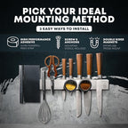 24" Magnetic Knife Holder for Wall with 2x Storage - Safe, Patented Storage Design - Stainless Steel Knife Magnetic Strip, Under Cabinet Knives Storage - Magnet Strip Rack Kitchen Utensil Organizer