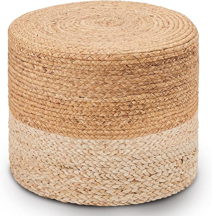 Wimarsbon 18'' Pouf Ottoman, Natural Braided Poof, Round Poufs, Rustic Handweave Lounge Pouffe, Boho Footrest Stool for Bedroom, Accent Table or Seat for Patio, Living Room