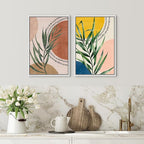 SIGNFORD Framed Canvas Print Wall Art Set Geometric Mid-Century Circle Plants Abstract Shapes Illustrations Modern Art Decorative Zen Bohemian for Living Room, Bedroom, Office - 16"x24"x2 White